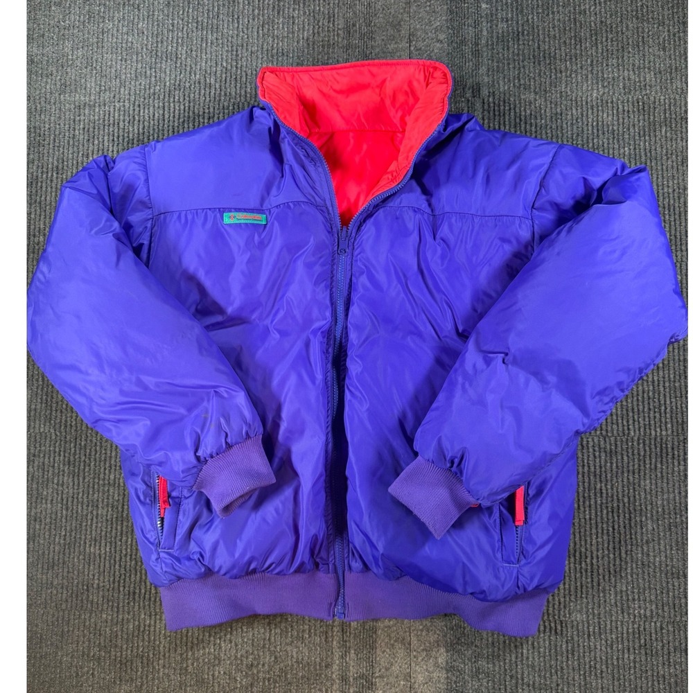 Vintage 90s Columbia Puffer Jacket Purple Red Trim Insulated Bomber women large